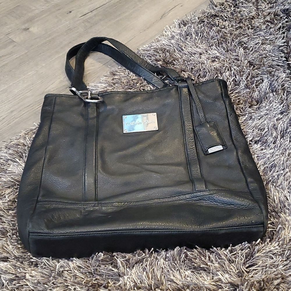 Calvin Klein Black Leather Tote Shoulder Bag